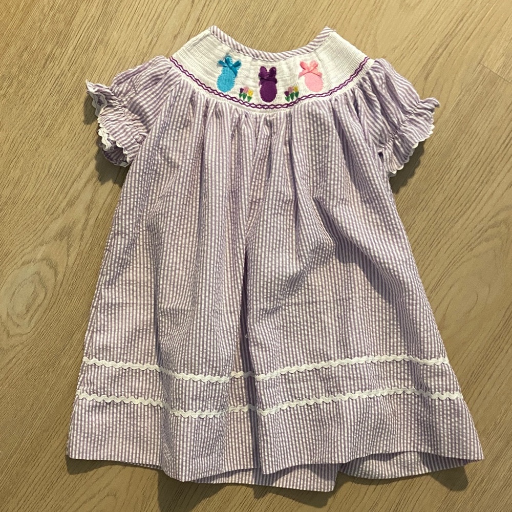 Purple Striped Kids Dress with Embroidered Accents (12-24 months)
